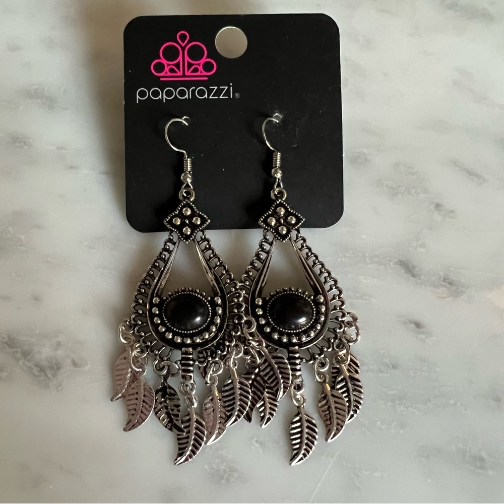 NWT!! Paparazzi feathered earrings with rhinestones!!